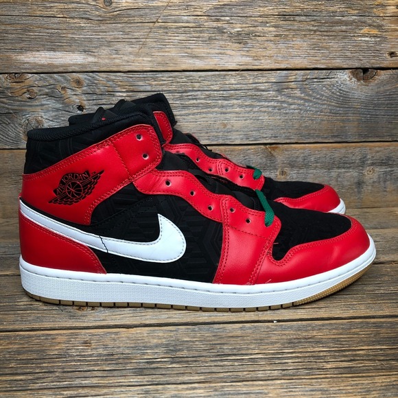 Size 11.5- Air Jordan 1 SE Mid Christmas Black Fire Red Malachite Used With Box - Picture 3 of 10